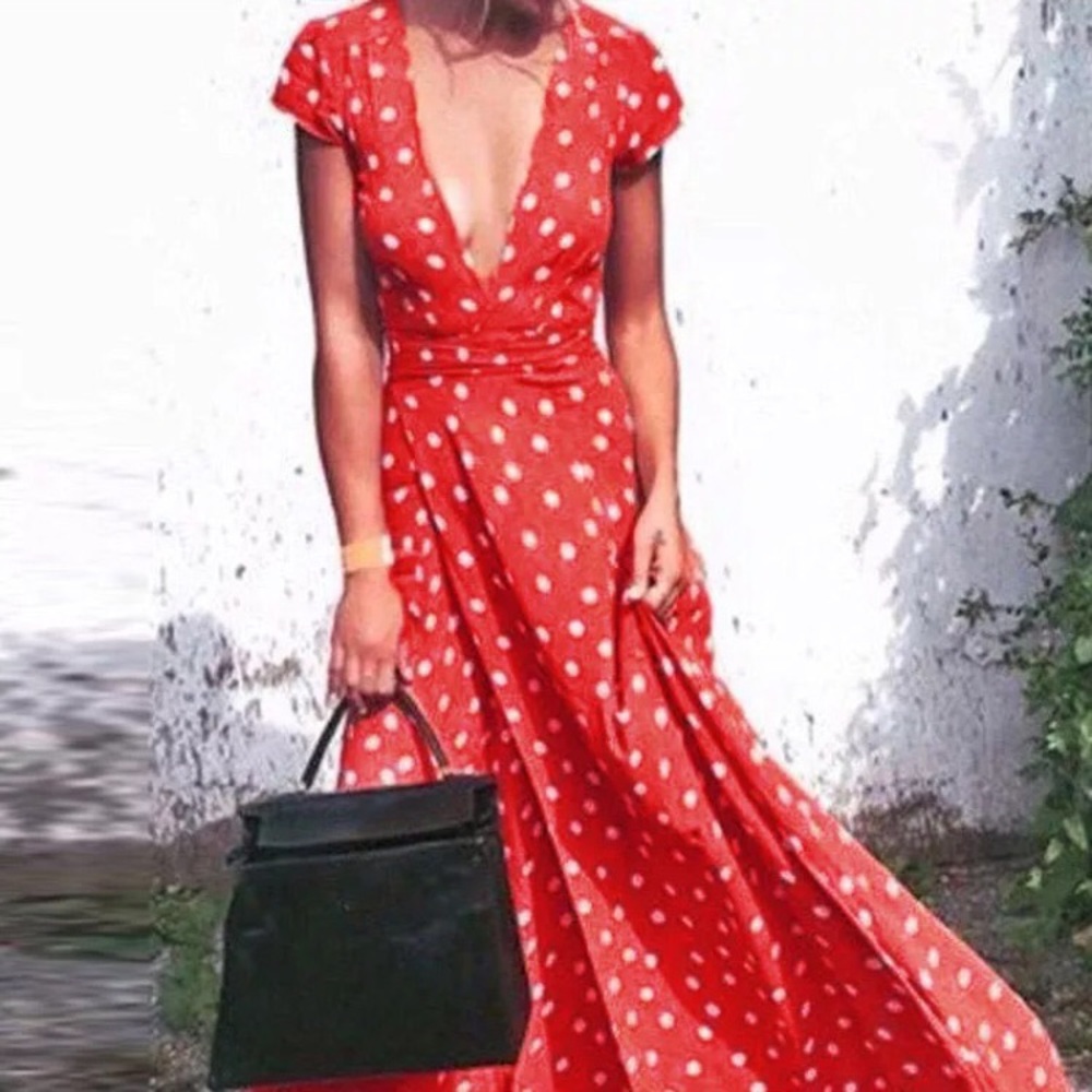 NWT Polka Dot Bohemian Summer Maxi Split Dress - Picture 7 of 11